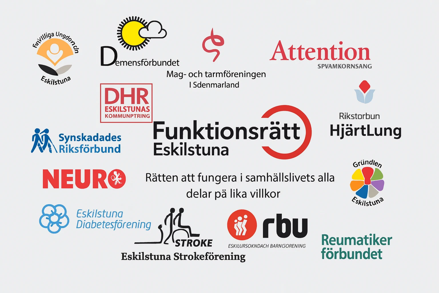 Logotyper för medlemsföreningarna i Funktionsrätt Eskilstuna